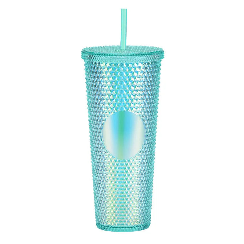 Double Studded Plastic Straw Cup Large Capacity Creative 710ml Durian Cup Portable Diamond Cup - Bellarte Enchanté Double Studded Plastic Straw Cup Large Capacity Creative 710ml Durian Cup Portable Diamond Cup